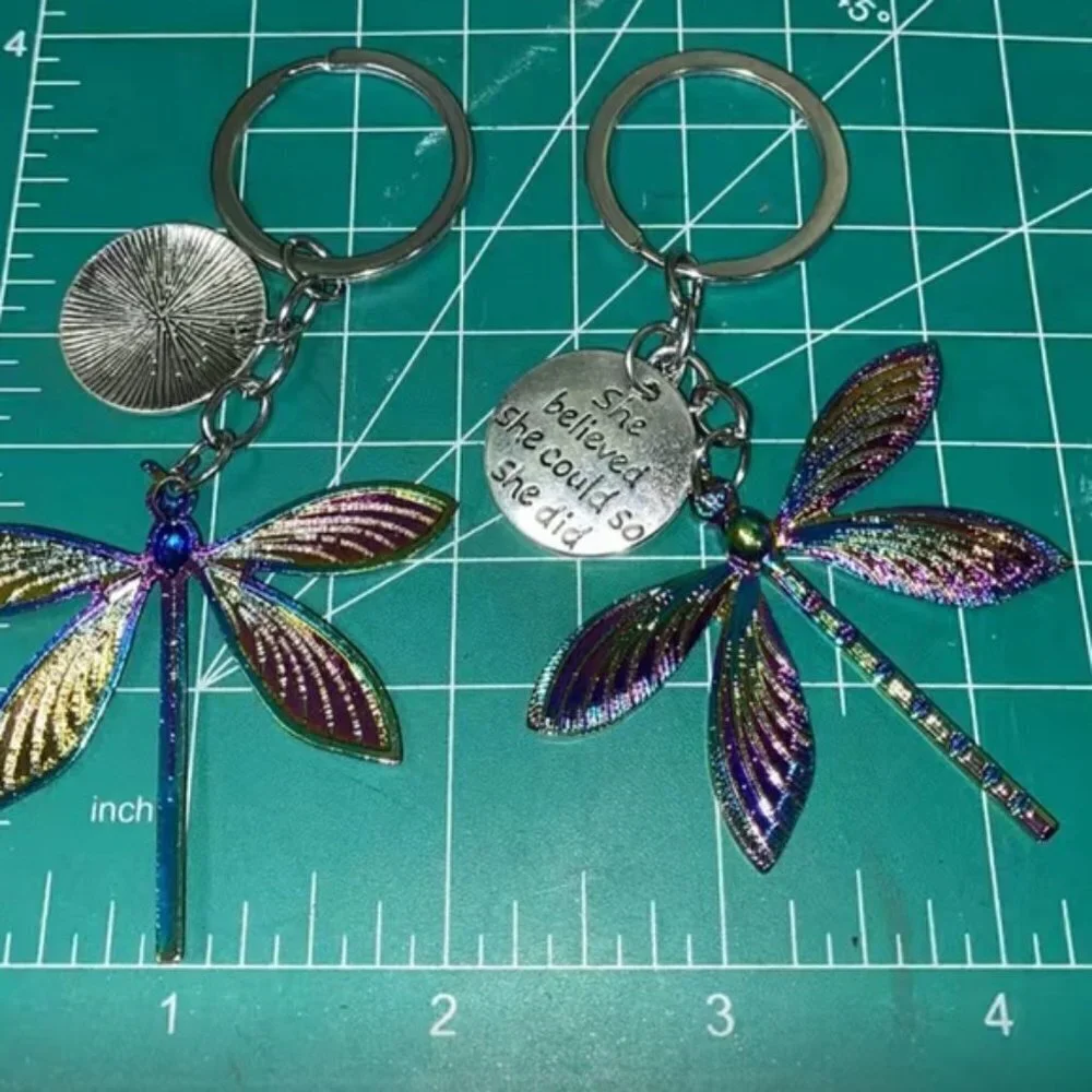 Dragonfly  Keychain Charm Pendant Backpack Bag Charm Velvet Gift Pouch 2 Pieces